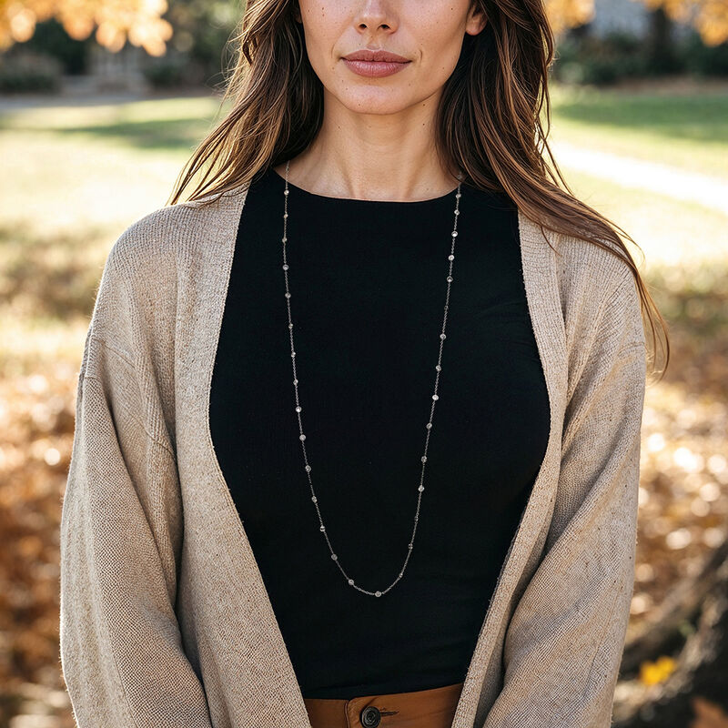 10.00 ct. t.w. Bezel-Set CZ Station Necklace in Sterling Silver. 36" image number 0