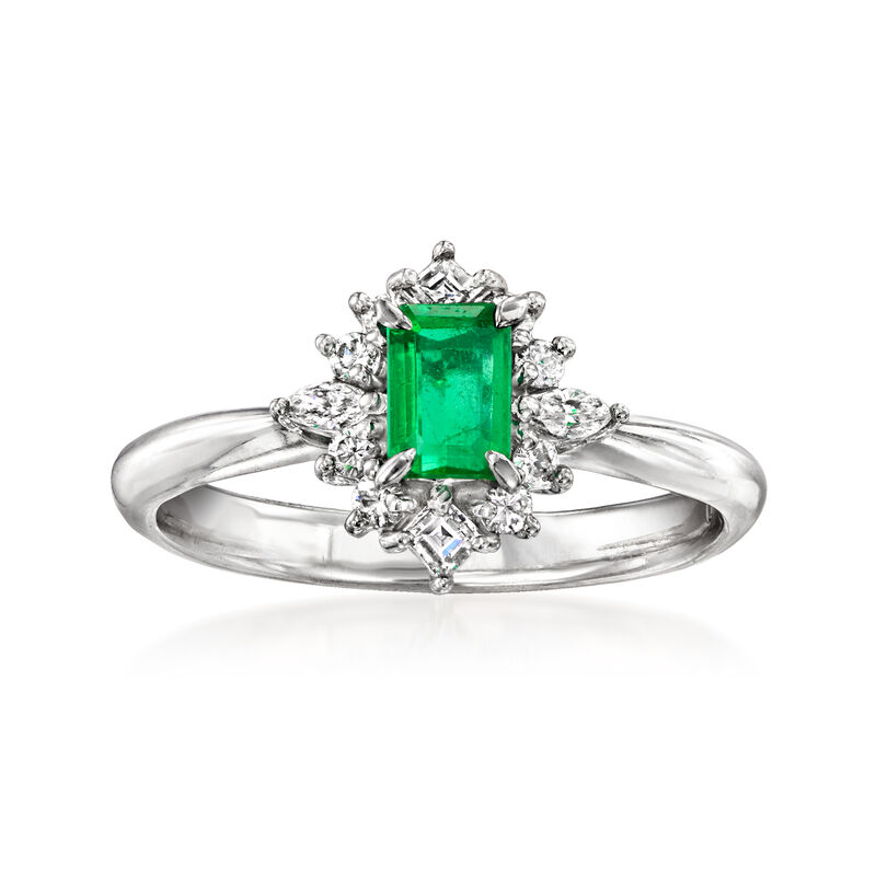 C. 1990 Vintage .35 Carat Emerald Ring with .23 ct. t.w. Diamonds in Platinum. Size 6 image number 0
