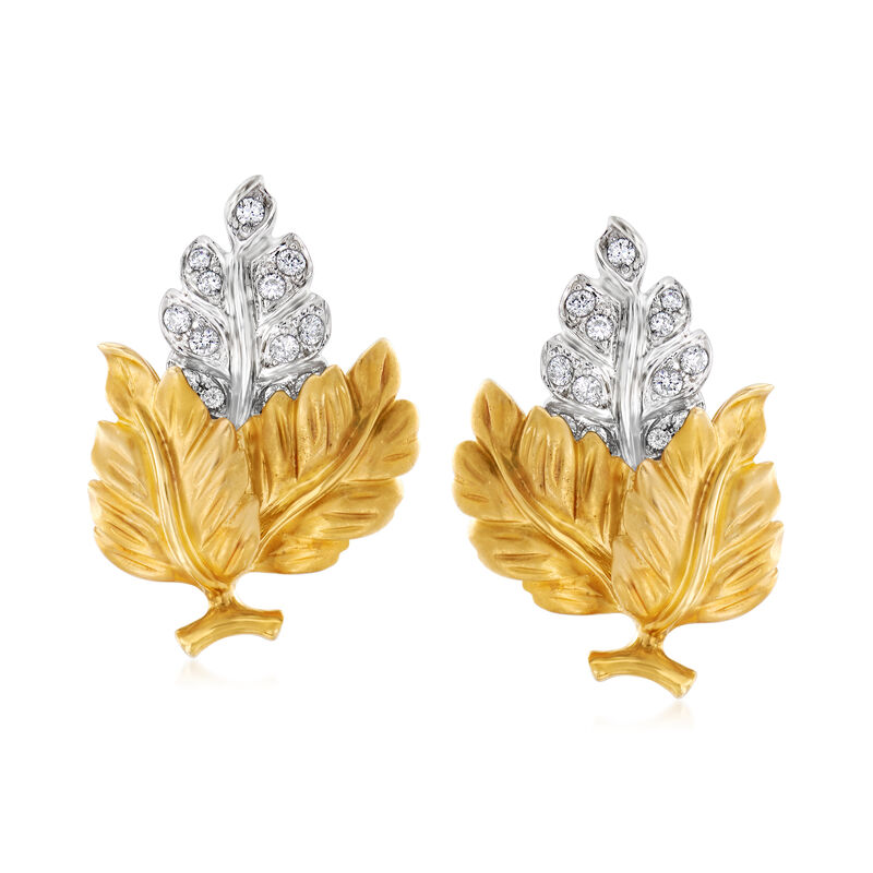 C. 1980 Vintage .80 ct. t.w. Diamond Leaf Earrings in 18kt Two-Tone Gold image number 0