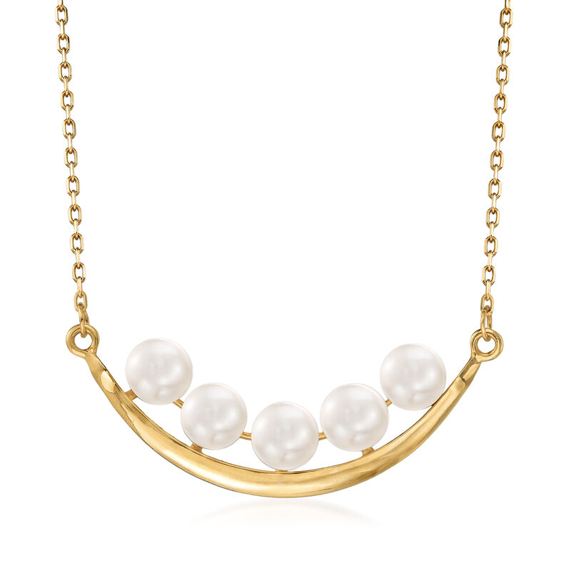 5.5-6mm Cultured Pearl Curved Bar Necklace in 14kt Yellow Gold image number 0