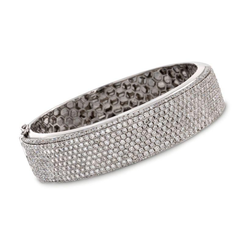 11.00 ct. t.w. Pave Diamond Bangle Bracelet in 18kt White Gold. 7&quot; image number 0
