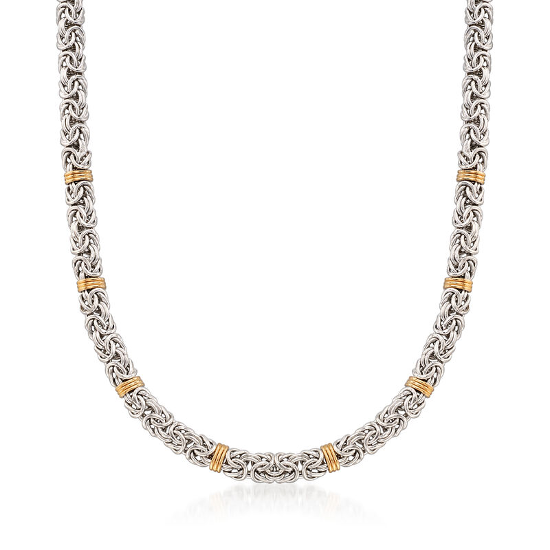 Sterling Silver and 14kt Yellow Gold Byzantine Station Necklace image number 0