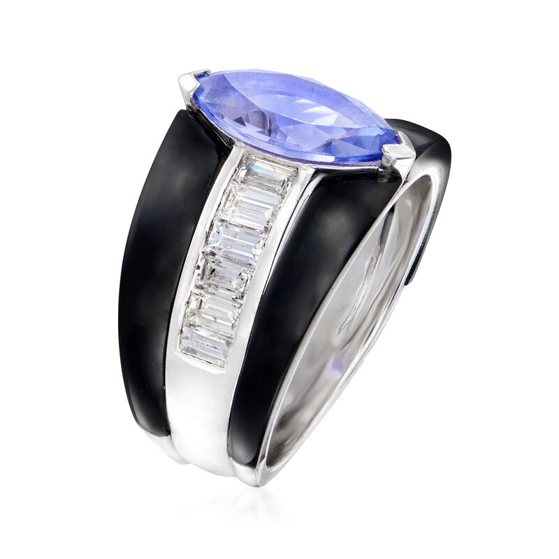 1.60 Carat Tanzanite and .94 ct. t.w. Diamond Ring with Black Agate in 18kt White Gold. Size 10 image number 2