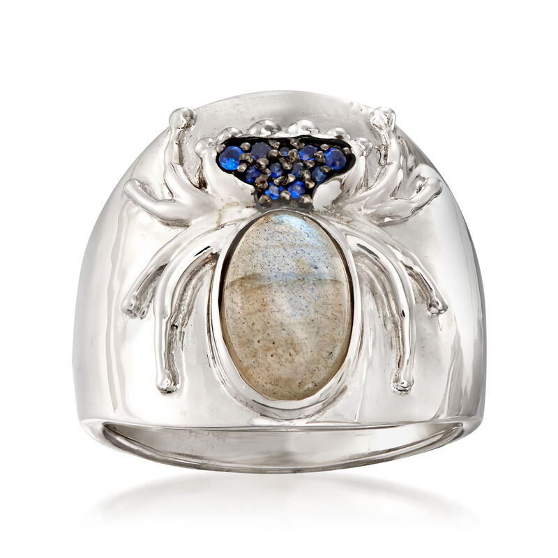 Labradorite, Mother-Of-Pearl and Sapphire-Accented Spider Doublet Ring in Sterling Silver image number 0