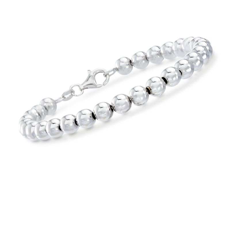 Italian 6mm Sterling Silver Bead Bracelet with Personalized Disc Charm image number 4