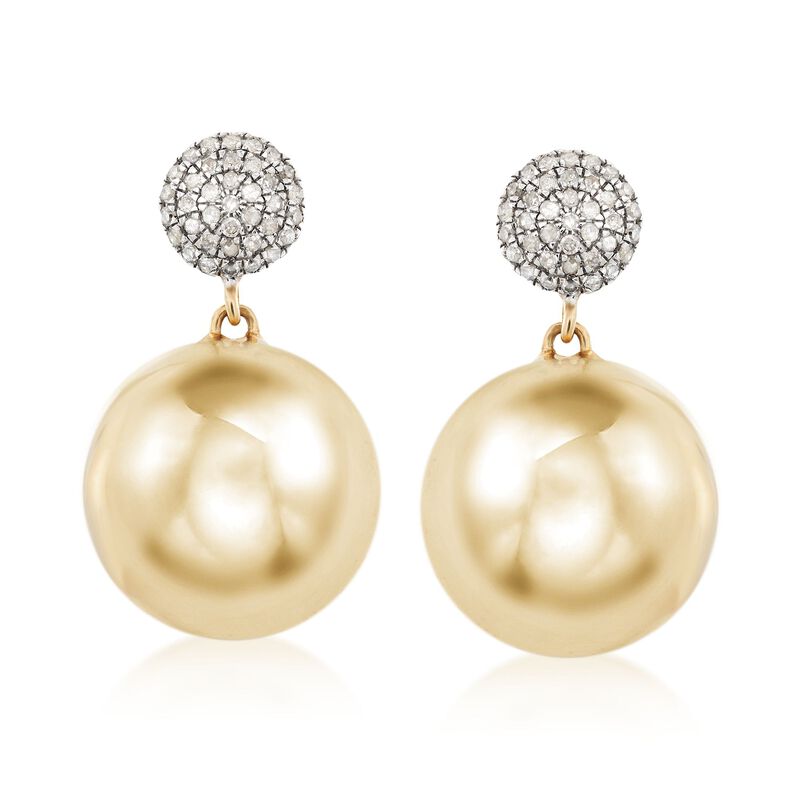 .25 ct. t.w. Pave Diamond and 14kt  Yellow Gold Over Sterling Silver Bead Drop Earrings image number 0