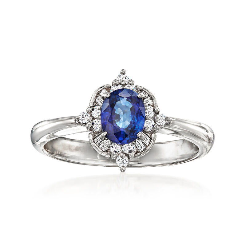 C. 1990 Vintage .78 Carat Sapphire Ring with .15 ct. t.w. Diamonds in Platinum. Size 5.75 image number 0