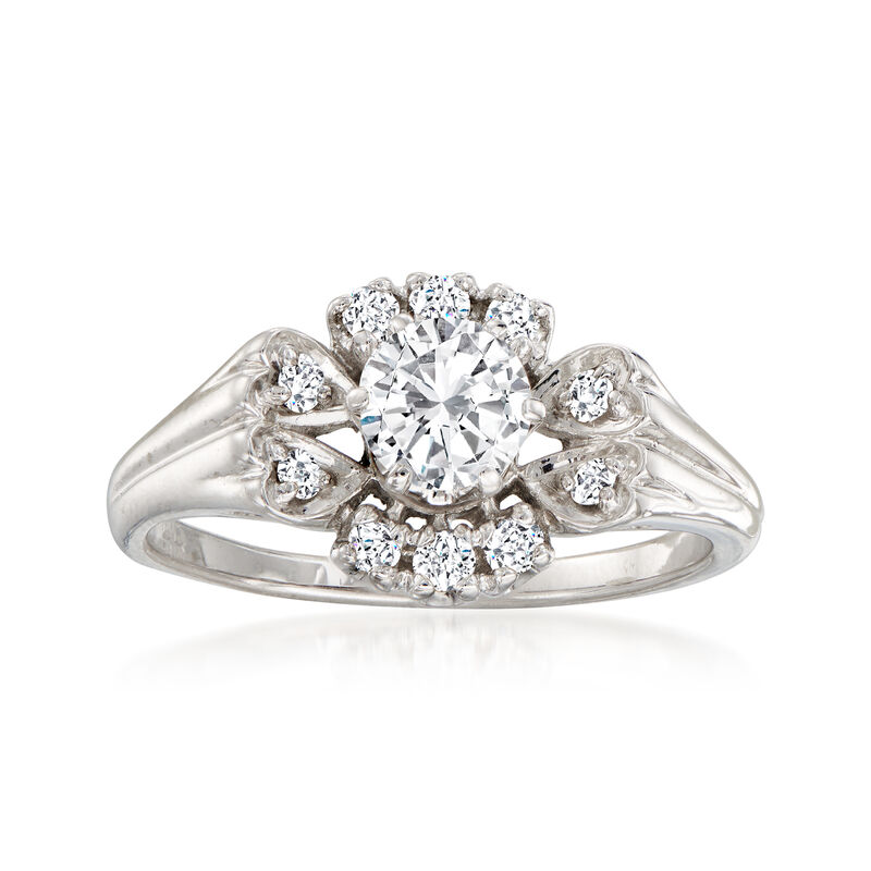 C. 1950 Vintage .85 ct. t.w. Diamond Floral Fashion Ring in 14kt White Gold image number 0