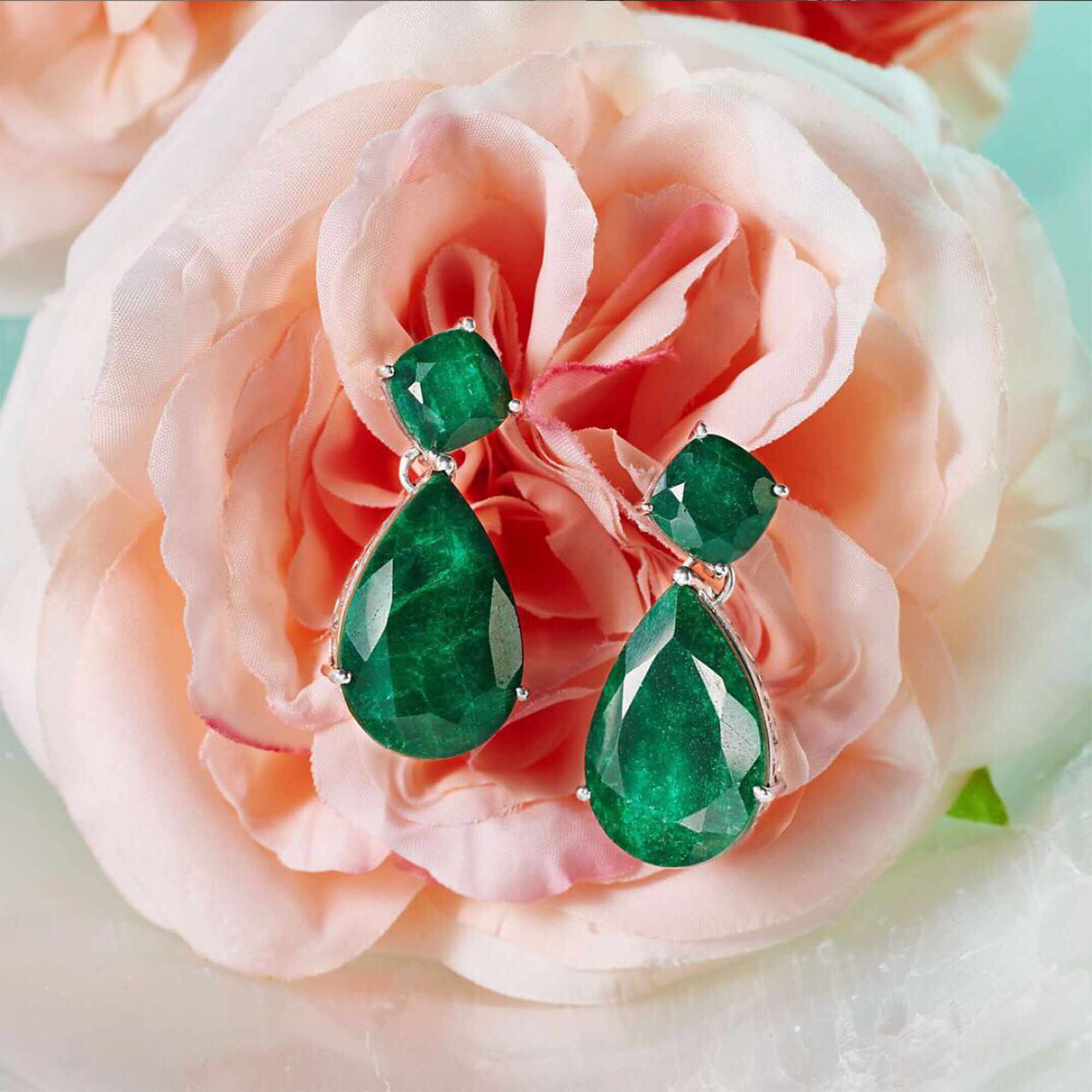 Artificial emerald earrings sales