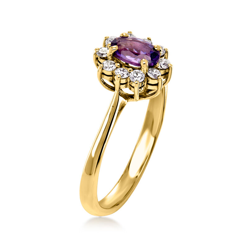 C. 1990 Vintage .40 Carat Amethyst Ring with .30 ct. t.w. Diamonds in 18kt Yellow Gold. Size 6.75 image number 2