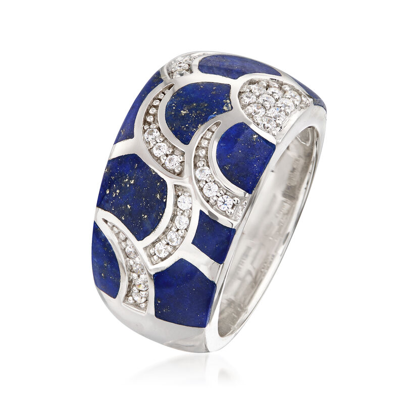 Belle Etoile &quot;Adina&quot; Lapis and .29 ct. t.w. CZ Ring in Sterling Silver image number 2