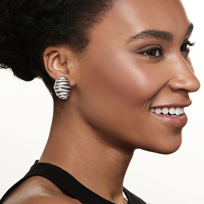 Zina Sterling Silver &quot;Waves&quot; Button Clip-On Earrings image number 1