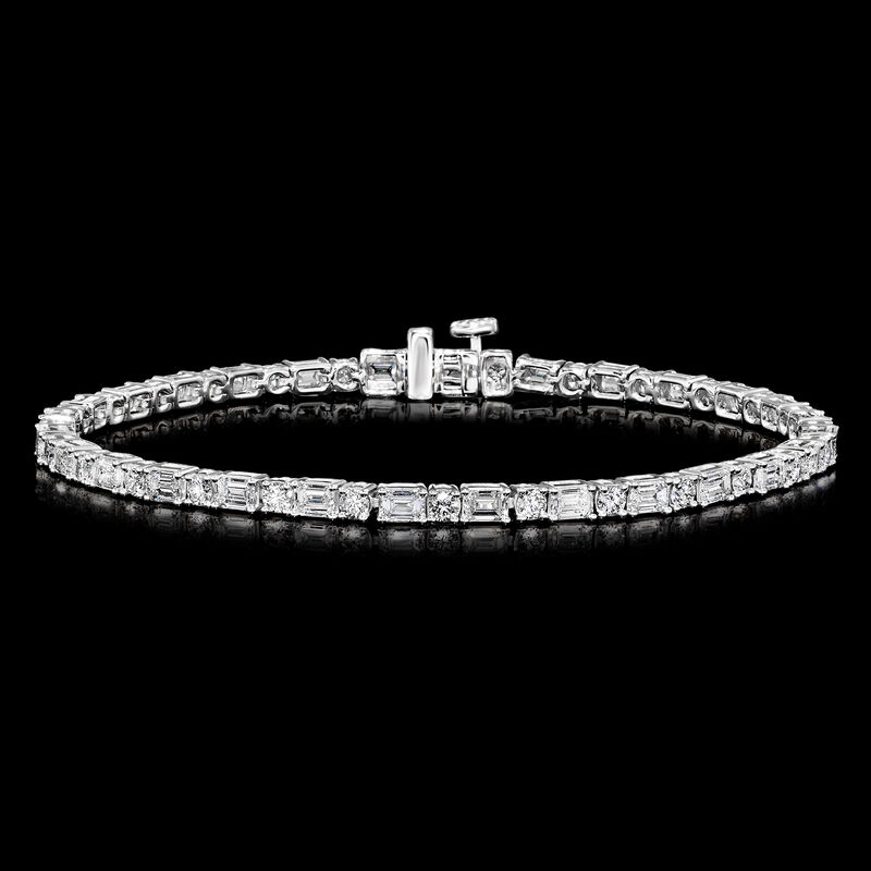 5.00 ct. t.w. Round and Emerald-Cut Lab-Grown Diamond Tennis Bracelet in 14kt White Gold. 7&quot; image number 2