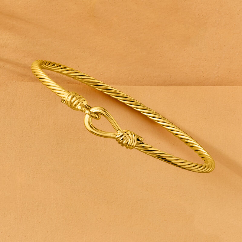 Italian 18kt Gold Over Sterling Knotted Hook Clasp Bangle Bracelet. 7.5" image number 2