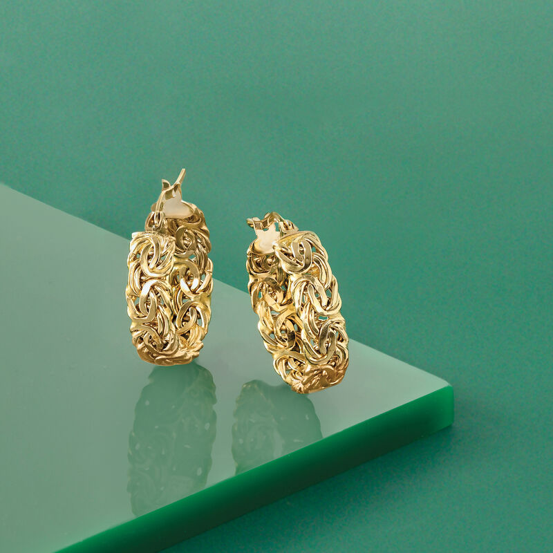 14kt Yellow Gold Byzantine Hoop Earrings. 3/4&quot; image number 2