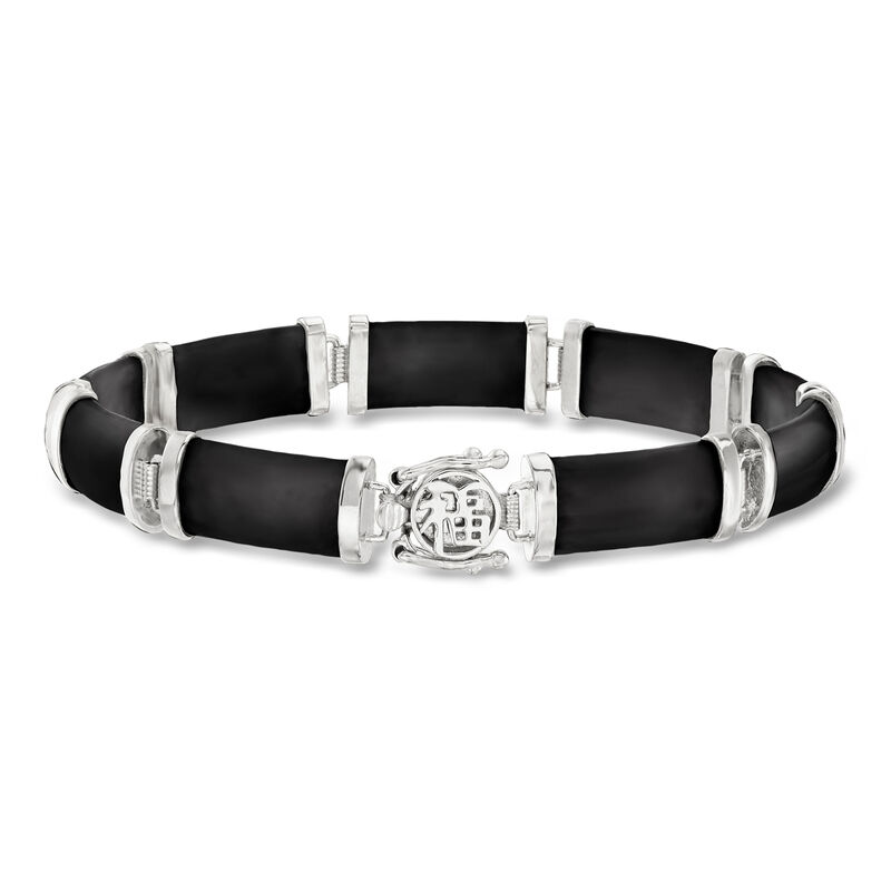 Black Agate "Good Fortune" Bracelet in Sterling Silver image number 0