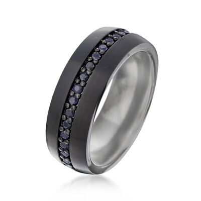 Men's 1.00 ct. t.w. Black Sapphire Eternity Wedding Band in Black Tungsten Carbide