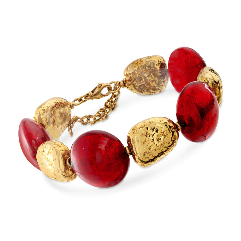 C. 2000 Vintage Red Glass and 14kt Yellow Gold Bead Bracelet image number 0