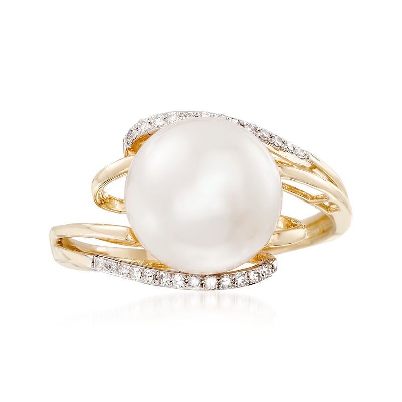 10-10.5mm Cultured Pearl Bypass Ring with Diamond Accents in 14kt Yellow Gold image number 0