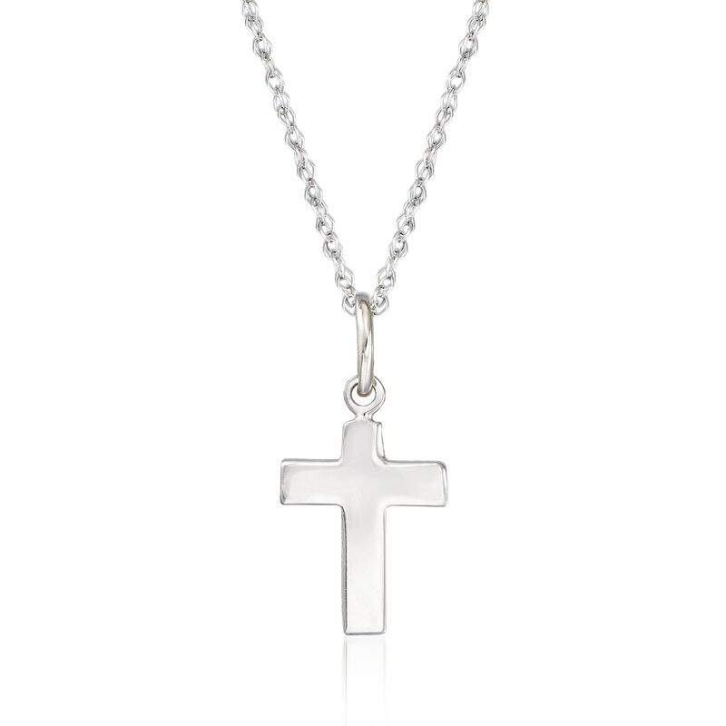 14kt White Gold Cross Pendant Necklace. 18&quot; image number 1
