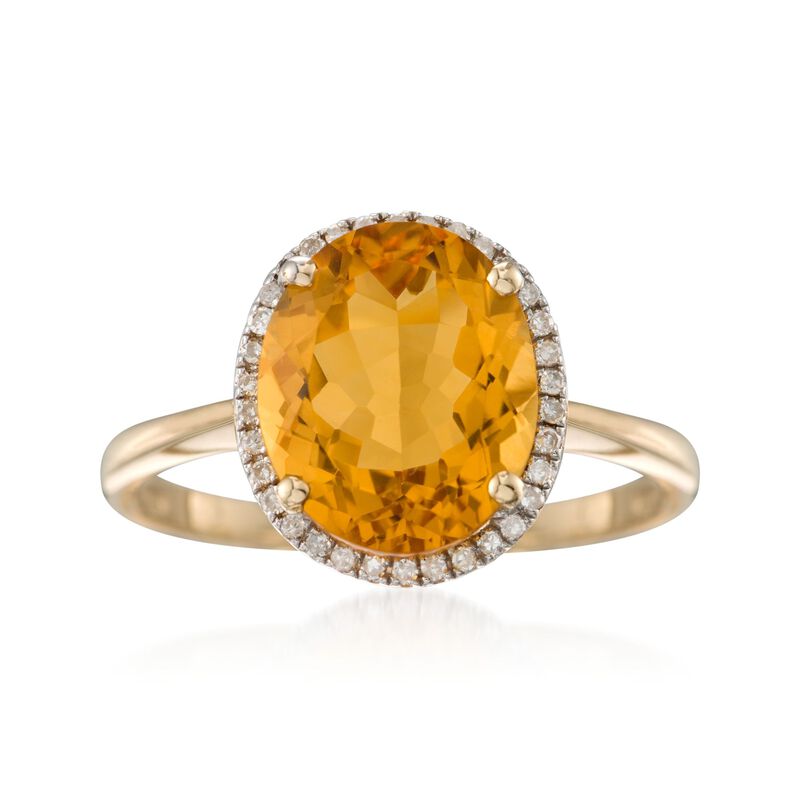 4.20 Carat Oval Citrine and Diamond Ring in 14kt Yellow Gold image number 0