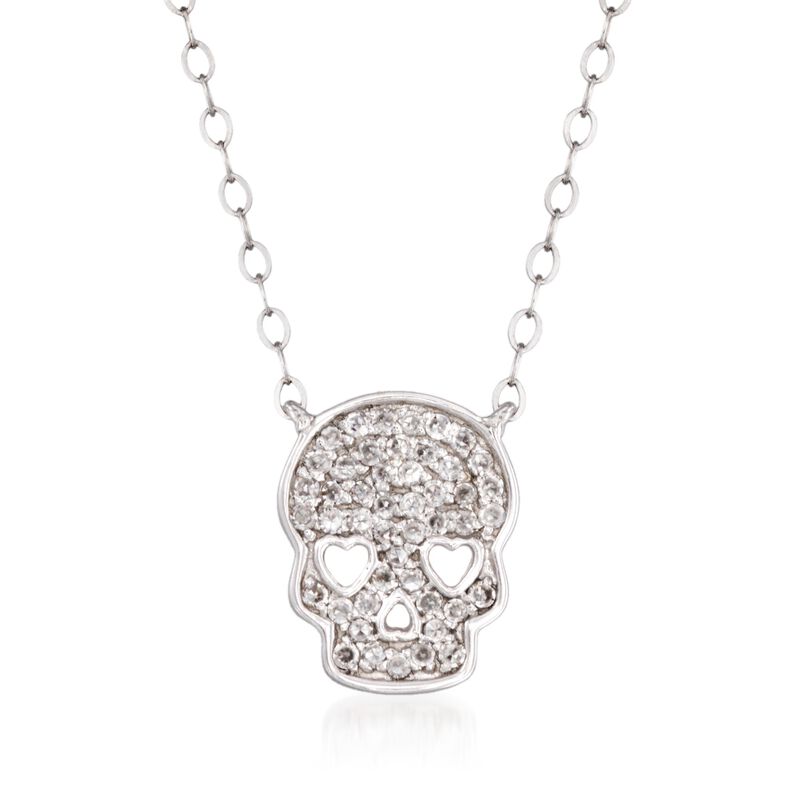 .14 ct. t.w. Pave Diamond Skull Necklace in 14kt White Gold image number 0