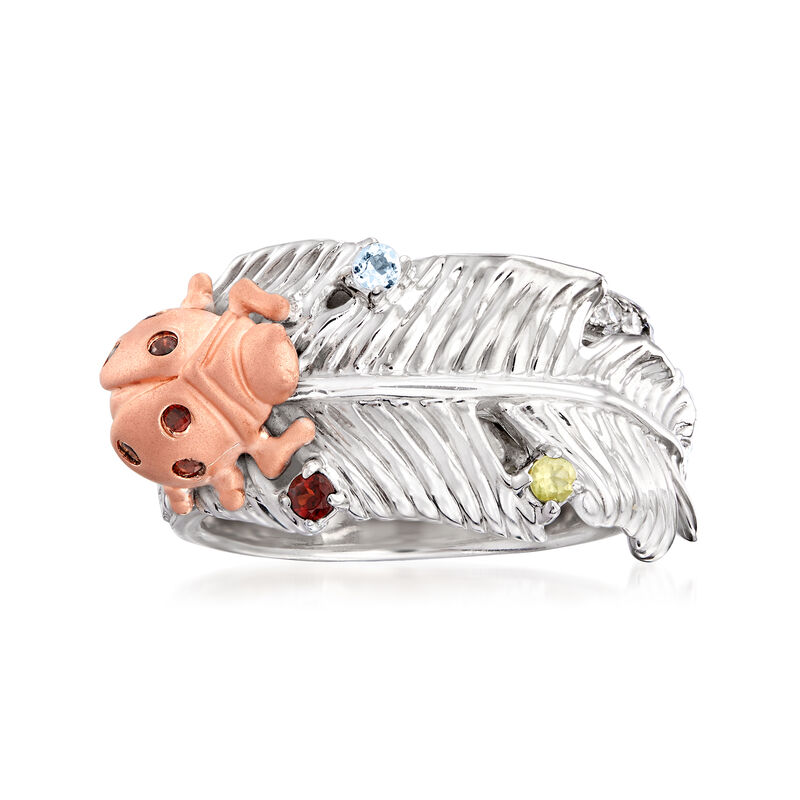 .39 ct. t.w. Multi-Gemstone Ladybug Ring in Sterling and 18kt Rose Gold Over Sterling image number 0