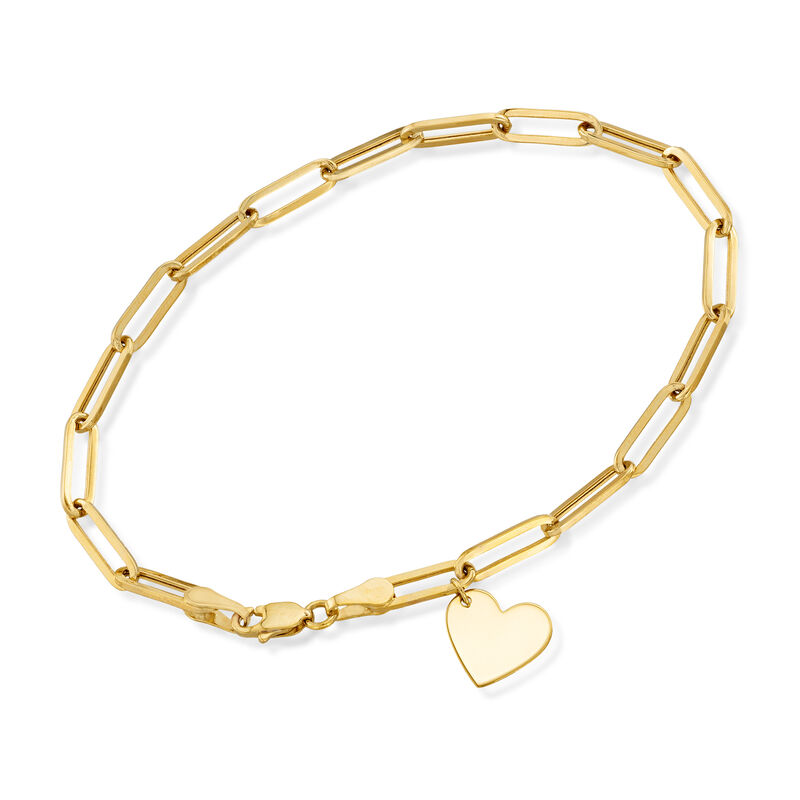 14kt Yellow Gold Paper Clip Link Bracelet with Heart Charm. 7.5&quot; image number 0