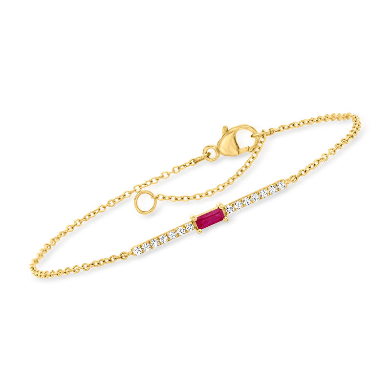.10 Carat Ruby and .11 ct. t.w. Diamond Bar Bracelet in 14kt Yellow Gold image number 0