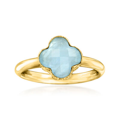 Italian 1.40 Carat Aquamarine Clover Ring in 14kt Yellow Gold