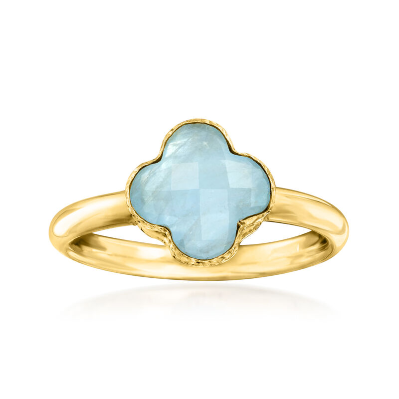 Italian 1.40 Carat Aquamarine Clover Ring in 14kt Yellow Gold image number 0