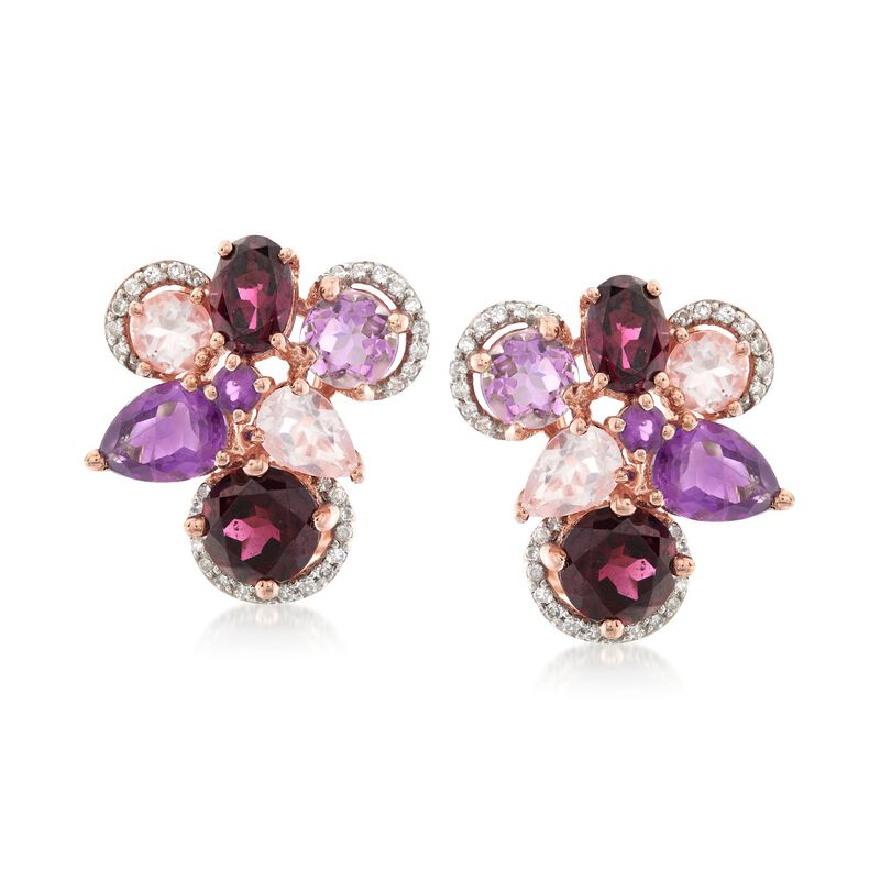 Rose Quartz and 6.50 ct. t.w. Multi-Stone Earrings with .25 ct. t.w. Diamonds in 14kt Rose Gold  image number 0