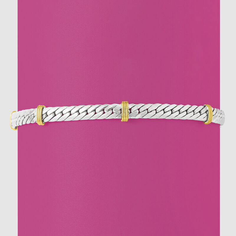 Sterling Silver and 14kt Yellow Gold Cuban-Link Bracelet. 7&quot;