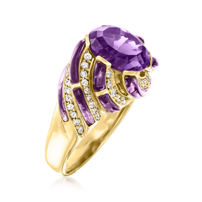 C. 1980 Vintage 10.25 ct. t.w. Amethyst and .60 ct. t.w. Diamond Swirl Ring in 18kt Yellow Gold image number 2