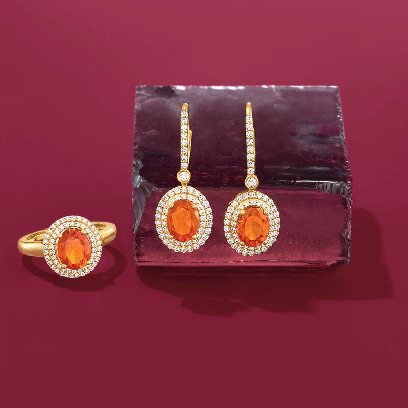Fire Opal and 1.05 ct. t.w. Diamond Drop Earrings in 18kt Yellow Gold image number 2