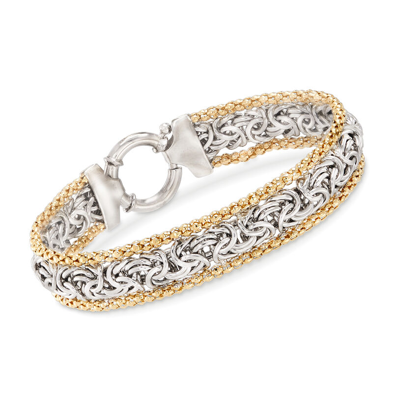 Sterling Silver and 14kt Yellow Gold Byzantine Bracelet image number 0