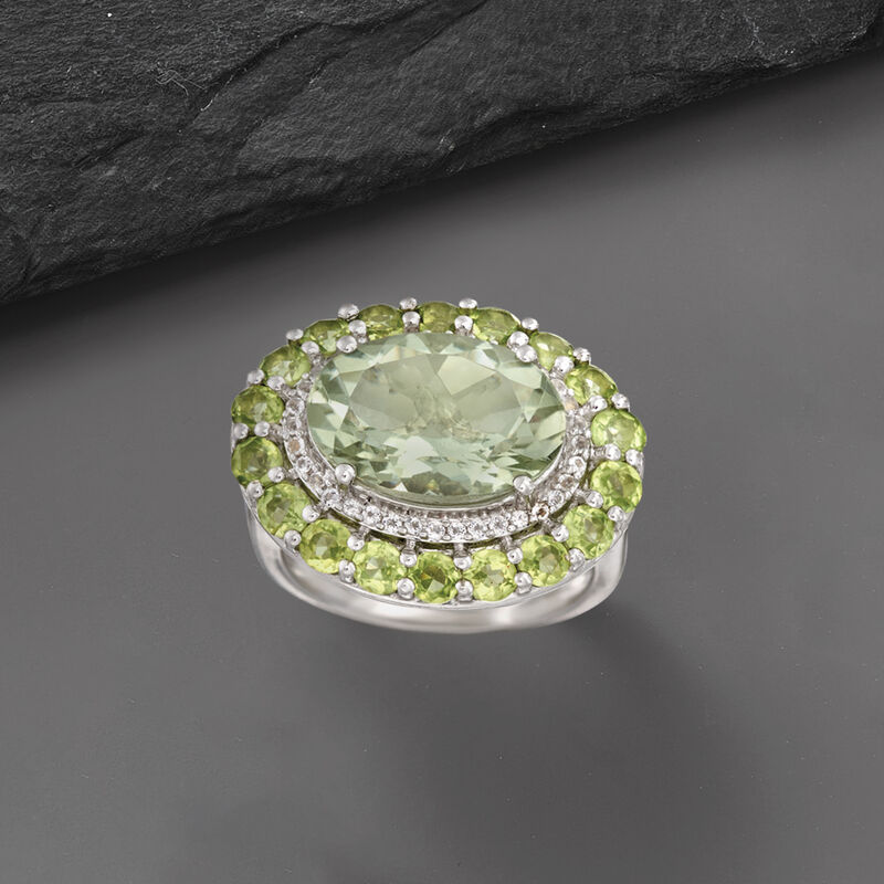 5.00 Carat Prasiolite and 2.30 ct. t.w. Peridot Ring with White Topaz in Sterling Silver image number 3