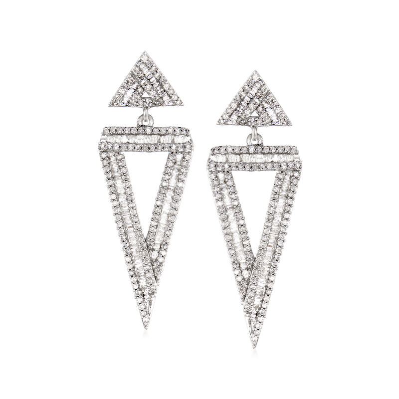 1.35 ct. t.w. Diamond Double-Triangle Drop Earrings in 14kt White Gold image number 0