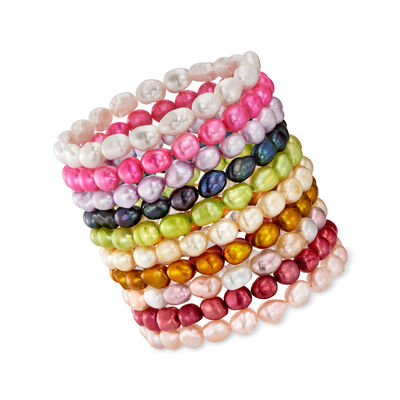 5-7mm Multicolored Cultured Pearl Jewelry Set: Ten Stretch Bracelets