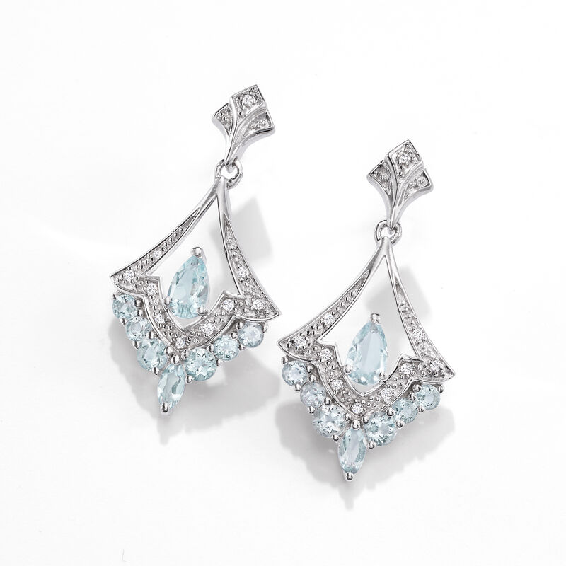 .80 ct. t.w. Aquamarine Chandelier Earrings with Diamonds in Sterling Silver image number 4