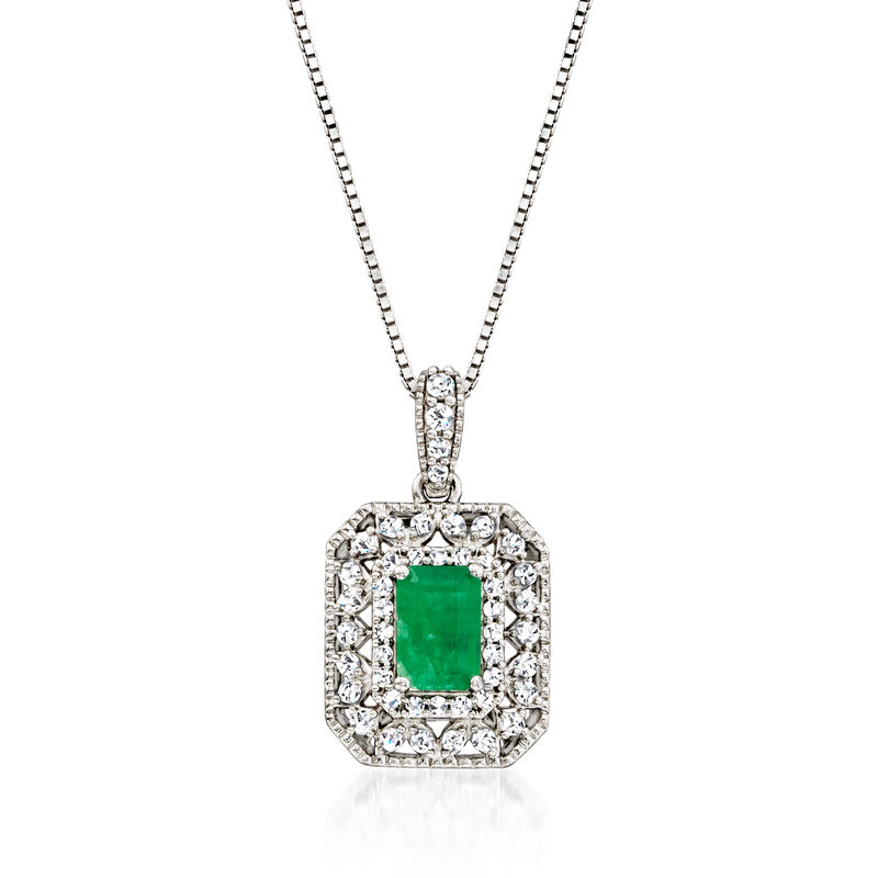 .60 Carat Emerald and .25 ct. t.w. Diamond Pendant Necklace in Sterling Silver image number 0