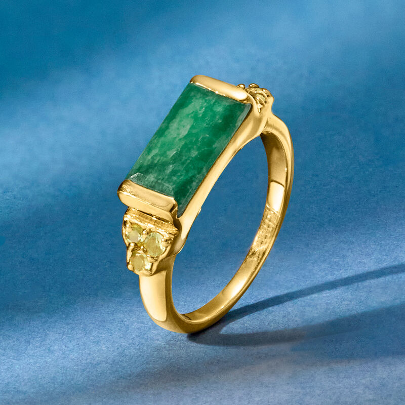 5.50 Carat Emerald and .60 ct. t.w. Peridot Ring in 18kt Gold Over Sterling image number 4
