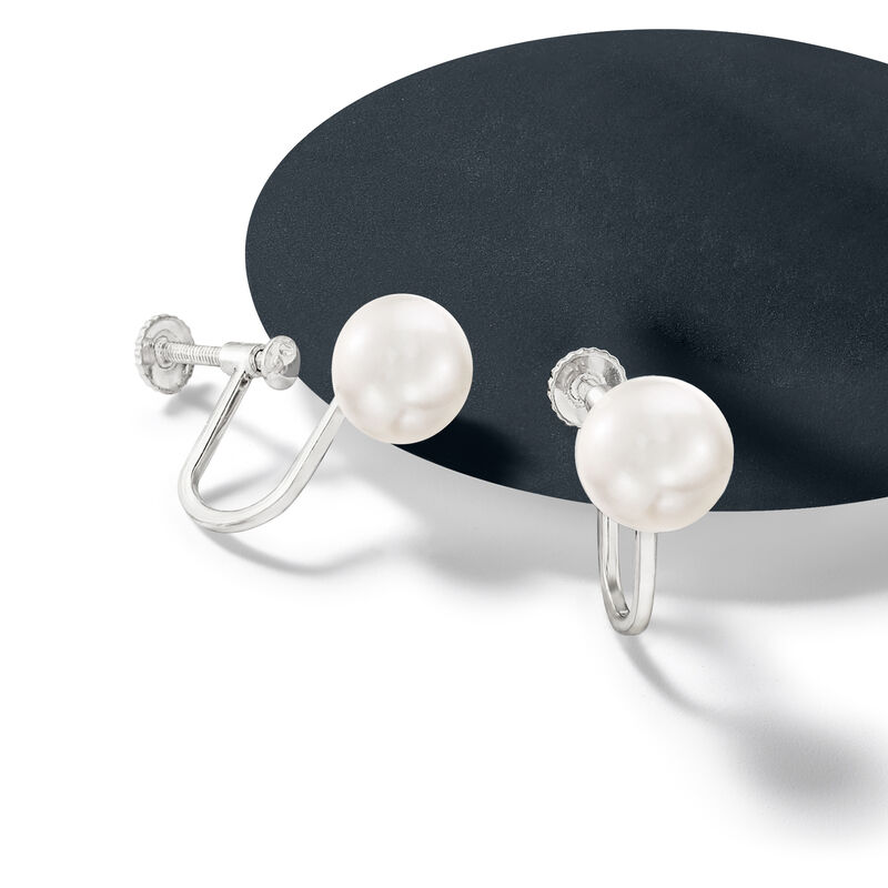 8-8.5mm Cultured Pearl Earrings in Sterling Silver image number 4