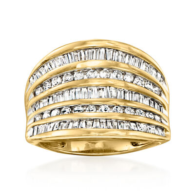 C. 1980 Vintage 1.25 ct. t.w. Diamond Multi-Row Ring in 14kt Yellow Gold