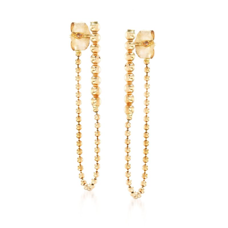 14kt Yellow Gold Beaded Front-Back Drop Earrings image number 0