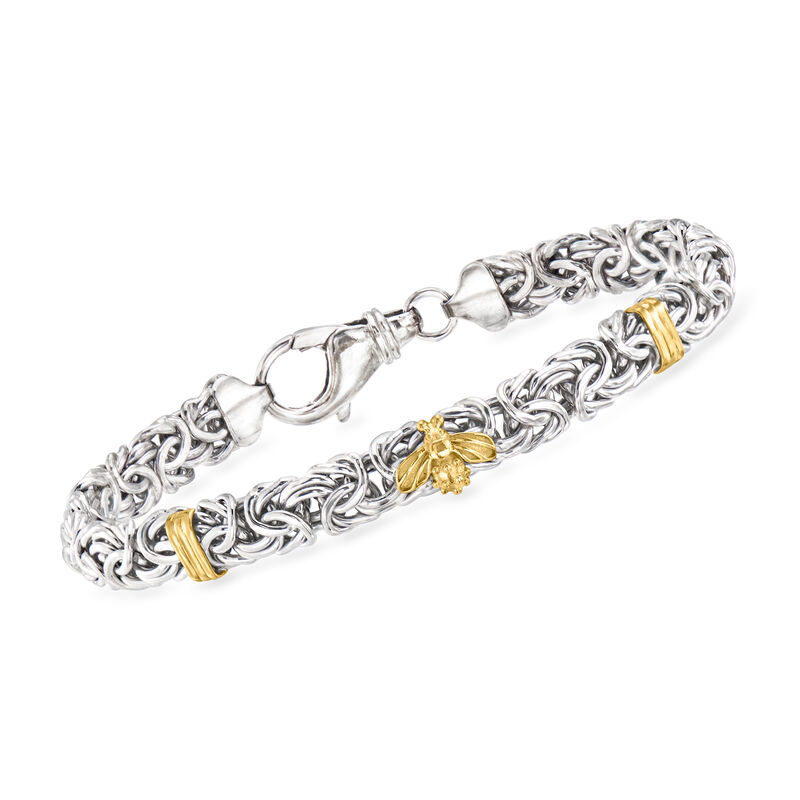 Sterling Silver and 18kt Gold Over Sterling Byzantine Bumblebee Station Bracelet image number 0