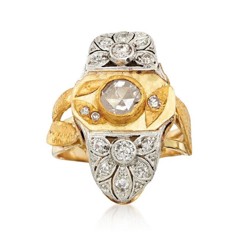 C. 1980 Vintage 1.00 ct. t.w. Diamond Leaf Dinner Ring in 18kt and 24kt Gold. Size 7 image number 0