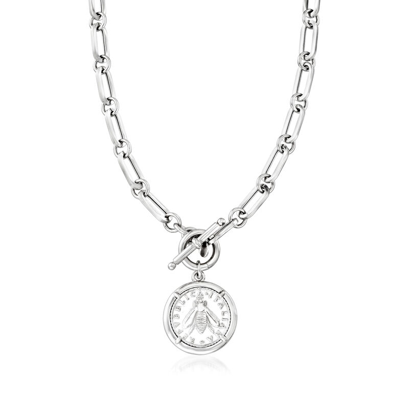 Italian Replica Bee Lira Coin Necklace in Sterling Silver image number 0