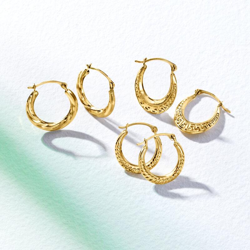 14kt Yellow Gold Jewelry Set: Three Pairs of Hoop Earrings. 1/2&quot; image number 7