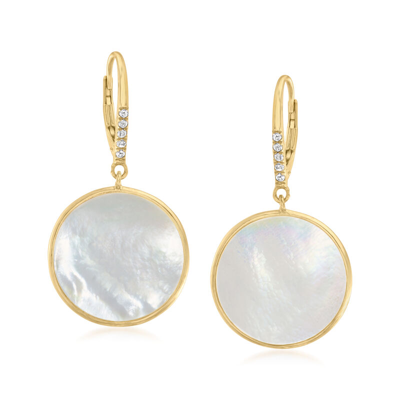 Mother-of-Pearl and .10 ct. t.w. White Topaz Circle Drop Earrings in 18kt Gold Over Sterling image number 0